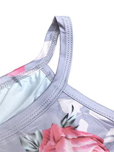 LitBud Womens Summer Tank Top for Women Ladies Floral Halter Cami Tee Casual Beach T-Shirt Flowy Halter Basic Tunic Tops Blouses Grey Plus Size 12 14 XXL