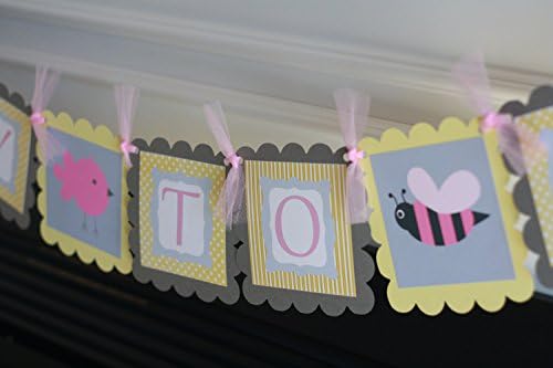 Birds &amp; Bees Baby Shower "Mommy to Bee" Banner - Yellow Pink Grey or Blue Yellow Grey - Party Packs &amp; Matching Items Available Signs, Tags, Cupcake Toppers etc.