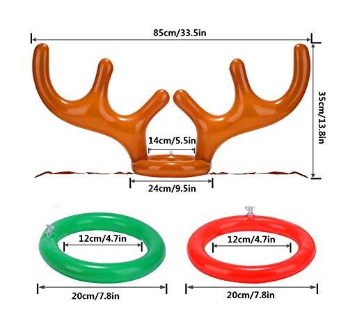 Wocst Inflatable Reindeer Antler Hat with Rings Inflatable Reindeer Antler Ring Toss Game for Family Christmas Party Games (2 Pack)