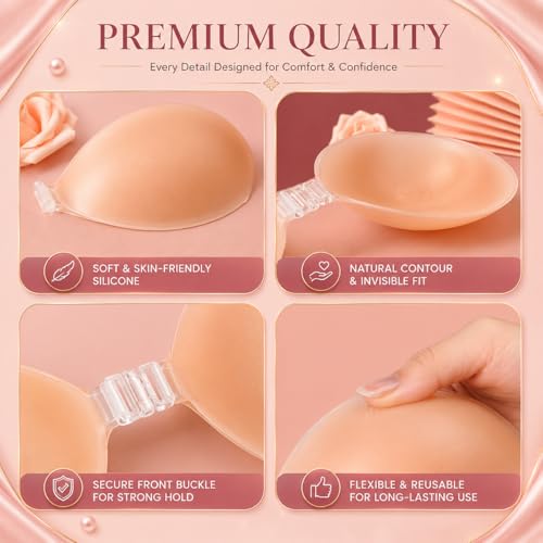 ANASH Sticky Bra, Stick on Bra for Women with 2 Nipple Covers, Women Silicone Strapless Bra, Backless Bra for Partywear,Weddings, Push up Bra Ideal for Off Shoulder