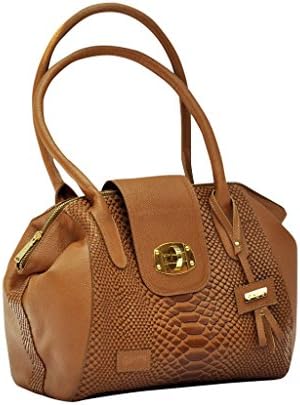 Gaspy Fernanda Women's Satchel Handbag, 100 Percent Colombian Leather (Brandy, Crocodile Pattern)