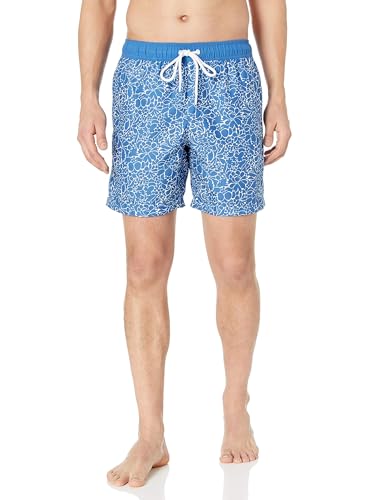 Amazon Essentials Herren 18cm Badehose mit Netzfutter, Taschen und Kordelzugverschluss, Silhouette mit Blumen, M