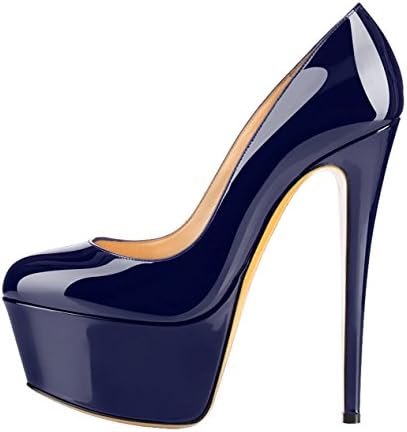 fast charm Womens Round Toe Waterproof Platform Large Size Stiletto High Heels Shoes Dark Blue Pumps US9