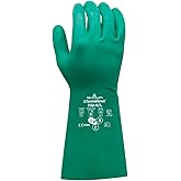 SHOWA 732 Nitrile Chemical Resistant Safety Glove with Raised Diamond Palm and Cotton Lining, 15 mil Thick, 13" Length, Green, X-Large (12 Pair)