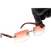 Street Knitted Square Rimless Gold Frame Burgundy Tint Luxury Sunglasses for Women Men Trendy Rectangle Vintage Woodgrain Shades Retro 90s Gangster Frameless Sun Glasses