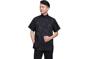 BLINGLAND Chinese Tang Suit Traditional Uniform Short Sleeve Top Kungfu Shirt for Men