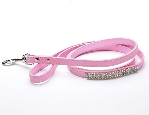 OLLYPET Small Dog Leather Leash For Girls With Rhinestone Pink Cute Small Breeds Puppy Walking Accessory Princess Pet S