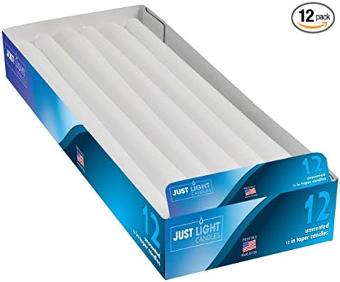 Just Light Candles Set of 12 Unscented White Taper Candles - Premium Quality Made in USA. Use for Prayers, Wedding, Church, Vigil, Spa, Aromatherapy, Party and Home Lanterns (White, 10 Inch)