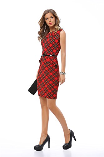 เสื้อผ้าคนอ้วน Sleeveless Office Work Dress เดรส แฟชั่นชุดทำงาน LIMG ผู้หญิง Plaid(S-3XL) Midi Pencil