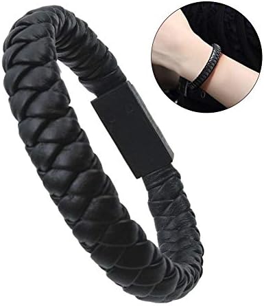 USB Cable Bracelet, Wristband USB Type C Cable Fast Charging Data Line, Wearable Leather Braided Bracelet Data(for Type C,Black)