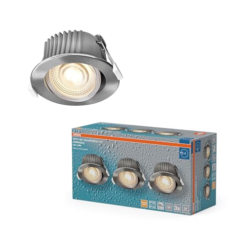 Spot Set Spot LED encastrable DIM IP44 Orientable nickel satine, lot de 3