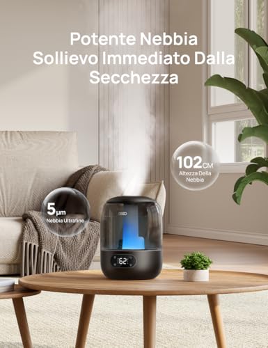Dreo 3L Quiet Children's Environment Humidifier 26dB with Humidity Sensor, Ultrasonic Cool Mist, 360° Nozzle, 30h Autonomy, Essential Oil Diffuser, Ambient Light, for Home and Plants, Black