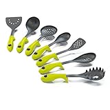 Kitchen Cooking Utensils with Built-in Stand, Green Set of 7 Plus 121 Cooking Secrets Ebook