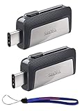 SanDisk Ultra 128GB (Two Pack) Dual Drive USB Type-C (SDDDC2-128G-G46) with Everything But Stromboli (TM) Lanyard