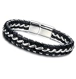 Jstyle Stainless Steel Braided Leather Bracelet for Men Bangle Wrap Magnetic-Clasp 7.5-8.5 Inch