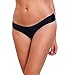 CROSS1946 Sexy Women's Bikini Thong Bottom Brazilian V Cheeky Ruched Semi Swimsuit S Black