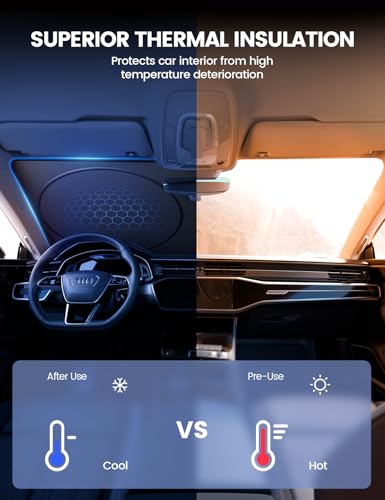 Lamicall Parasol para Auto Parabrisas – Sol de 4 Capas 240T y Parabrisas Reflectante UV, Fácil de Instalar, Plegable, 64"x34" Cubre Sol para Auto, para Medium Sedan, SUV