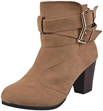 Women Belt Buckle Ladies Faux Boots Ankle High Heels Martin Shoes by Topunder