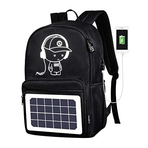 CAIWEI Solar Powered Anime Laptop Luminous Backpack with USB Charging Port Glows at Night Fits 15.6-inch with Power Bank College School Waterproof Bookbag for Boys (Solar Powered)