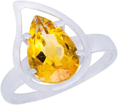 Caratera Sensational Genuine Natural Citrine Gemstone Sterling Silver Round Shapes Jewelry Womens Ring Size 8