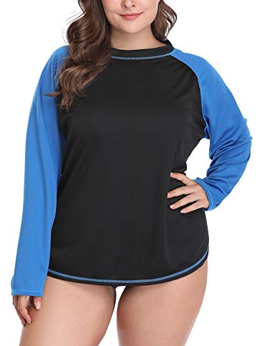 Anwell Plus Size Rash Guard Shirts UPF 50+ Long Sleeve Swim Shirt 3X Black