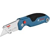 BOSCH H11-11100-1 Folding Utility Knife | Compact, Durable, 3 Blades | Box cutter for open boxes, folding utility knife, portable, integrated blade storage, thumb rest, utility blades