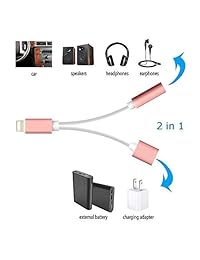 (Apple MFi Certified) iPhone Headphone Adapter Car Charger Splitter, iPhone Lightning Charging & Aux Audio Adapter, Compatible with iPhone Xs Max XR X 8 7 6 Support iOS 12.4.1 (Rose Gold)