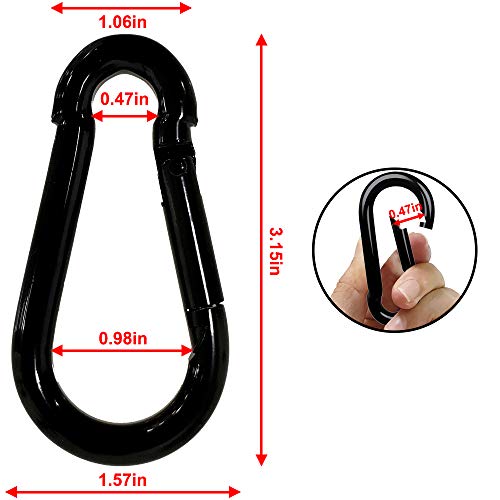 Rtudan 3 Inch Spring Snap Hook,Heavy Duty Carabiner Clip, Large Carabiner Clip Black Carbon Metal Snap Hook for Hiking Traveling Camping Fishing(Set of 4)