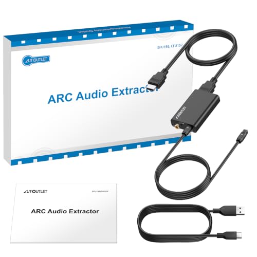 AUTOUTLET Audio Extractor HDMI ARC, Audio Converter ARC to Optical/Coaxial Digital Extraction 192 kHz with HDMI/Optical Cables for Soundbar Amplifiers