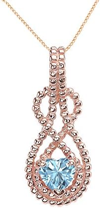 14k Rose Gold Heart Shaped March Birthstone Aquamarine Double Infinity Hidden Bail Pendant Necklace, 22"