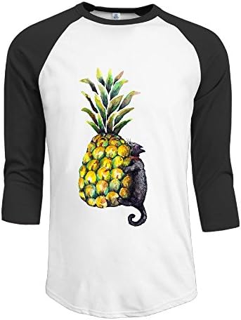 OOut Qiang Qiang Men's Pineapple Cat1 Raglan Shirt 3/4 Sleeve T-shirt L