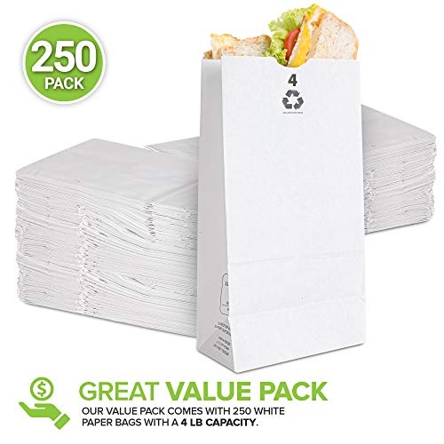 Stock Your Home 4 Lb White Paper Bags (250 Count) Eco Friendly White