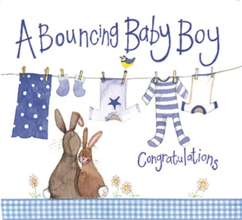 Alex Clark Blue Washing Line Baby Boy Foil Card - Rabbit - New Baby - Congratulations - Bunny - Animal - Greetings Cards - Cards For New Babies - Designed and Printed in the UK