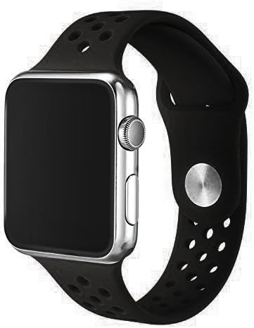 Vteyes Apple Watch Sport Band, Soft Silicone Replacement Strap For Apple Watch Series 1 Series 2 (Black 2, 42MM M/L)