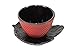 2 Sado Black Leaf Teacup Saucer+2 Red Polka Dot Hobnail Japanese Cast Iron Tea Cup Teacup