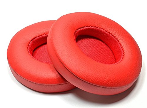 Memory Foam Replacement Ear Pad / Ear Cushions / Ear Cups / Ear Covers / Earpads Repair Parts for Beats Solo 2.0/ Solo 3.0 Headset Over-Ear Headphones,1 Pair,Protein Leather By ADM-LC (Wireless Red)