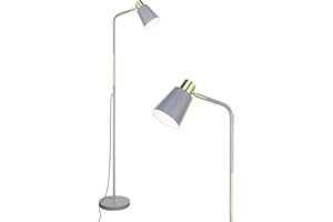 LALISU Floor Lamp, Industrial Floor Lamps for Living Rooms Rustic Farmhouse Reading Standing Floor Lamp Adjustable Metal Heads Indoor Task Lighting for Living Room Bedroom Office Home Décor (Grey)