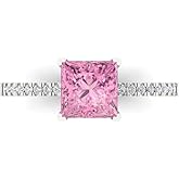 Clara Pucci 14K Solid White Gold 1.62 ctw Pink Solitairewith Accents Ring for Women | Anniversary, Birthday Gift | 6.5mm Princess Cut