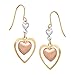 Just Gold Double Heart Drop Earrings in 14K Tri-Colored Gold