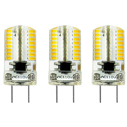 MD Lighting 3-Pack Dimmable 2.5W Mini G8 LED Bulbs 64 LEDs 3014 SMD Warm White 3000k Equivalent 20-Watt Halogen Replacement Bulbs for Light Fitting, Under Counter Kitchen Lighting, AC 110V