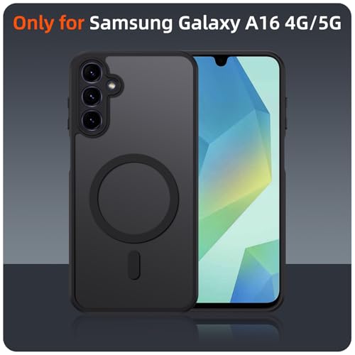 Oelrstfe Case for Samsung Galaxy A16 4G/5G Compatible with MagSafe with 2 Tempered Glass, Magnetic Translucent Matte Back Cover, Ultra Thin Shockproof Lens Protection Case, Black