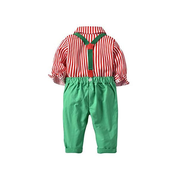 AIKSSOO 2Pcs Toddlers Baby Boys Outfit Set Bowtie Stripe Shirt+Suspender Pants - Image 3