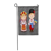 Semtomn 12"x 18" Garden Flag Ukrainians in National Dress Flag Man and Woman Traditional Costume Home Outdoor Decor Double Sided Waterproof Yard Flags Banner for Party