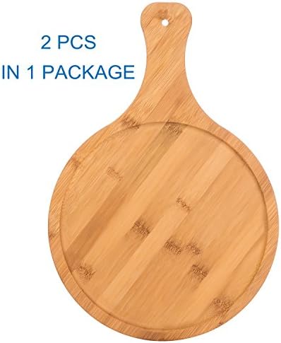 2-Pack Premium Bamboo Pizza Peel Round Plates Dessert Plates Breakfast Plate Lunch Plate Dinner Plates,Natural Color Extra Small Size 15.0 inch x 10 inch