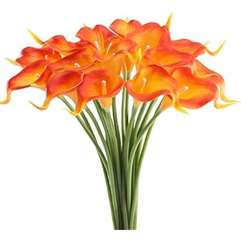 GTIDEA 20Pcs Fake PU Calla Lily Artificial Flowers Bride Wedding Bouquet for Table Centerpieces Arrangements Home DIY Garden Office Decor (Orange)