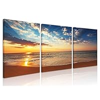 Natural art Sunrise Canvas Art Framed Beach Landscape Paintings on Canvas for Living Room Restaurant Office Wall Art Decoration 12x16 Inch 3 Panels