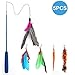 Becory Feather Teaser Cat Toy, Retractable Cat Feather Toy Wand with 5 Assorted Teaser with Bell Refills, Interactive Catcher Teaser for Kitten Or Cat Having Fun Exerciser Playing