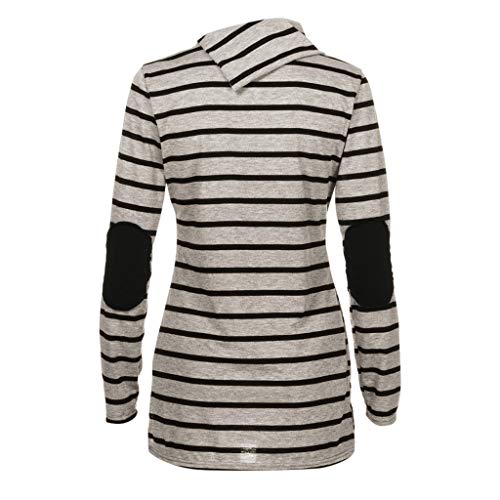 FEITONG Women’s Casual Striped Turn-Down Cowl Neck Long Sleeve Sweatshirt Tops Blouse(Medium,Khaki)