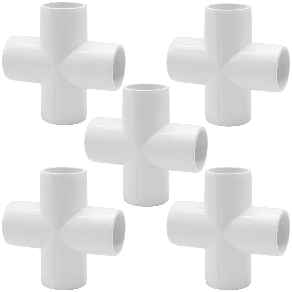 Photo 1 of YSIL 3/4 Inch PVC Cross Fitting Elbow Furniture Grade Connector 4 Way Cross 5Pcs for DIY PVC Structure and Frame,Fits 3/4" Sch 40 Pipes