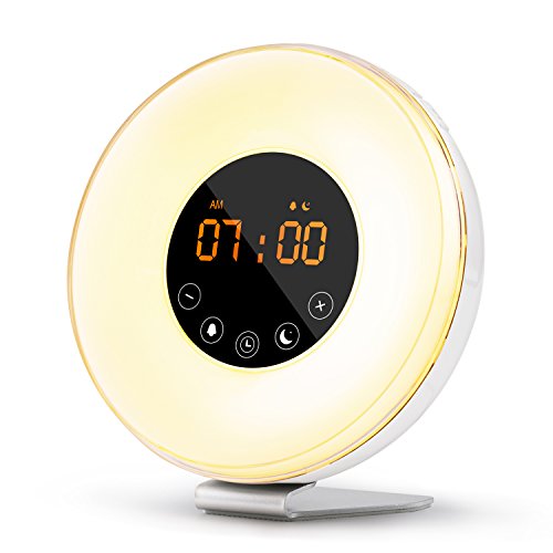 UPC 721352034863, Wake Up Light Sunrise Alarm Clock with Multiple Nature Sounds Sunrise Sunset Simulation - Touch Control with Snooze Function,10 Brightness Levels, 7 Colors Night Light, FM Radio Digital Alarm Clock